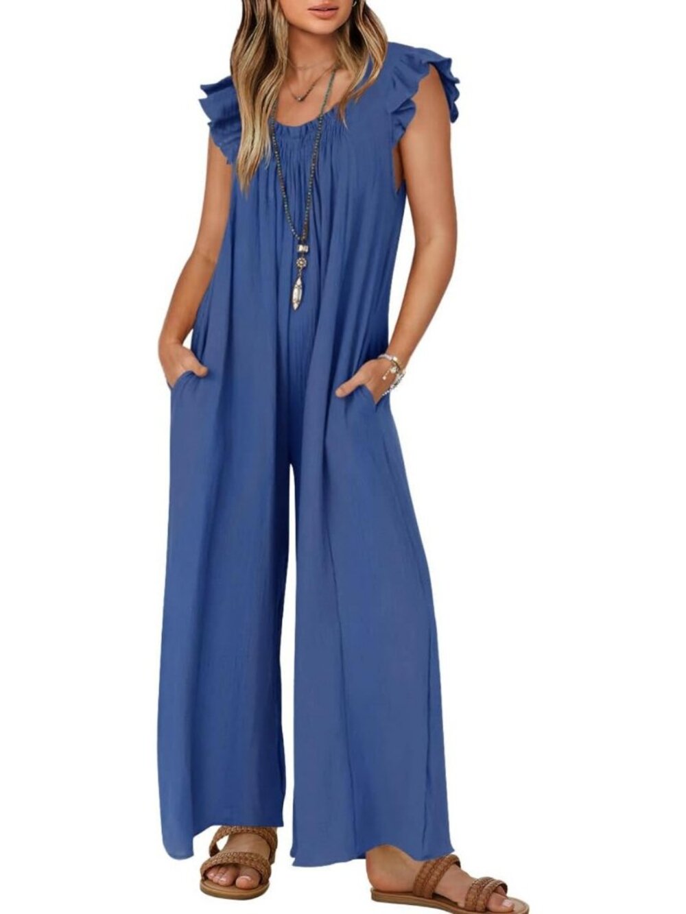 Summer Loose Jumpsuit for Women | Casual V Neck Sleeveless Wide Leg Romper with